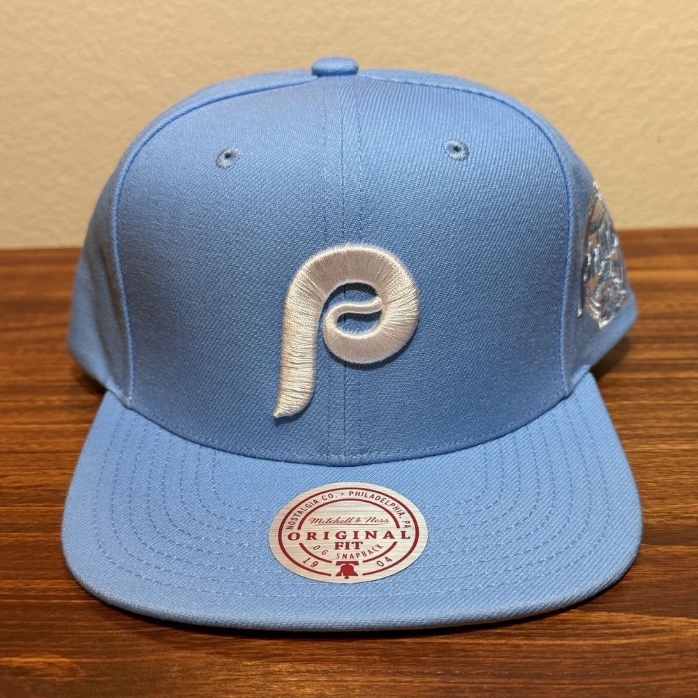 Mitchell & Ness Philadelphia Phillies Sky Blue Snapback Patch Hat MLB Cap OSFA